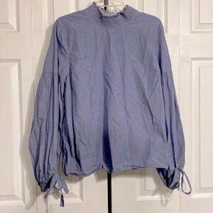 Cotton Ann Taylor blue top blouse shirt size Large